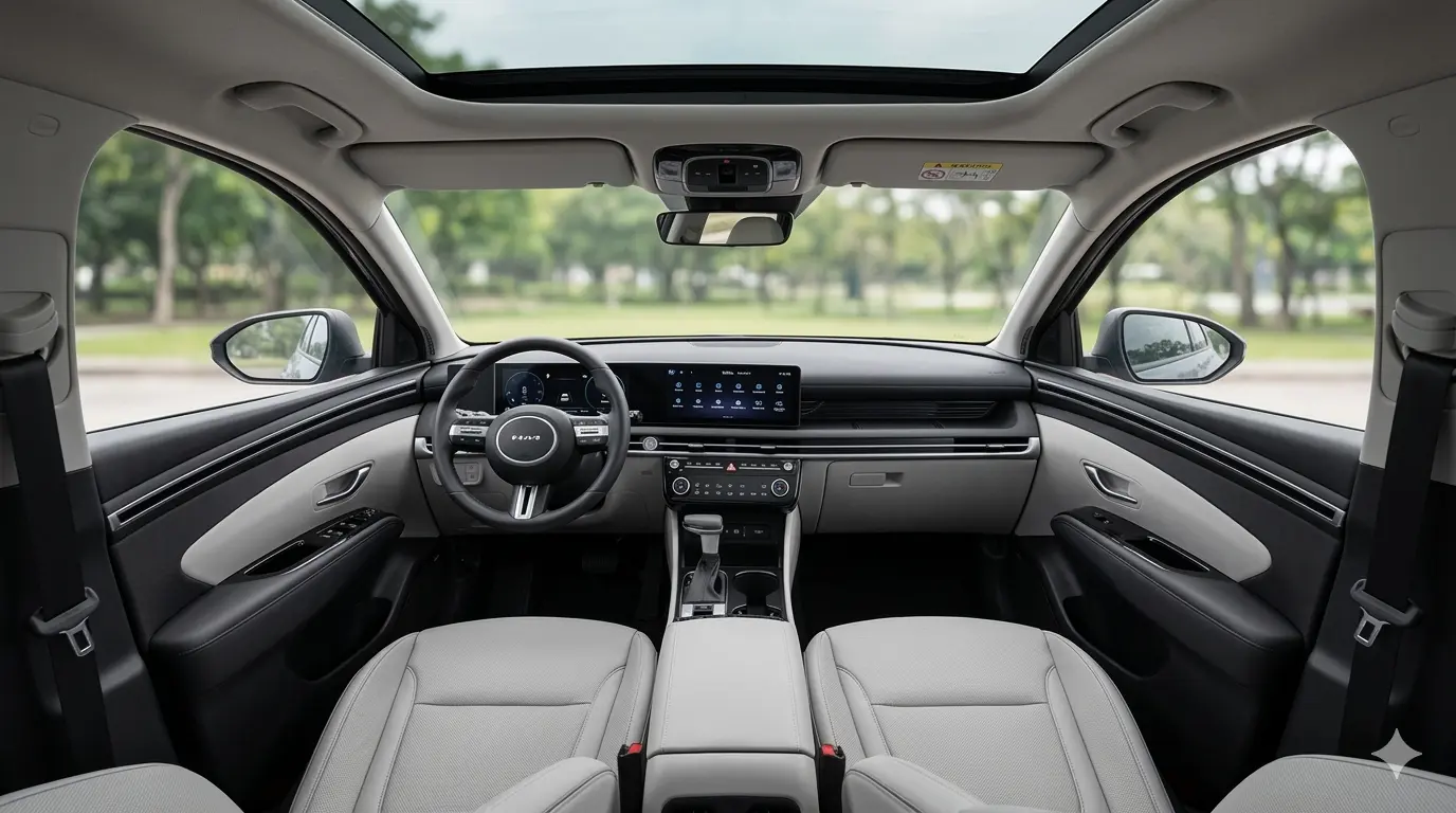 Khoang lái tràn ngập công nghệ với màn hình kép trên Hyundai Tucson 2026.