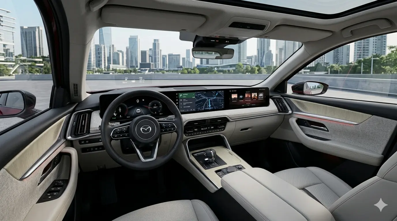 Khoang lái Mazda CX-6e sang trọng với màn hình kép 26 inch và triết lý Jinba-Ittai.