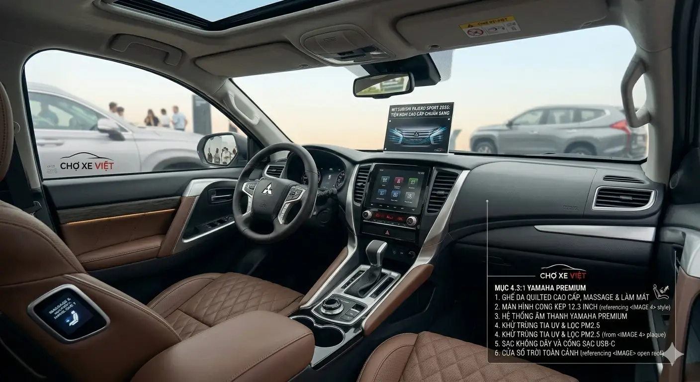 Không gian nội thất nâng cấp chuẩn SUV hạng sang của Mitsubishi Pajero Sport 2026.