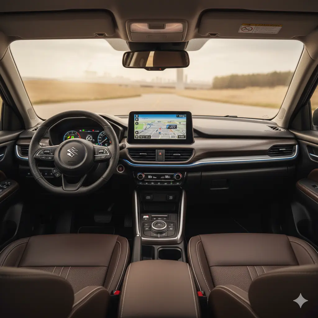 Không gian nội thất xe Suzuki Escudo với màn hình giải trí 10.25 inch và vô lăng bọc da cao cấp.