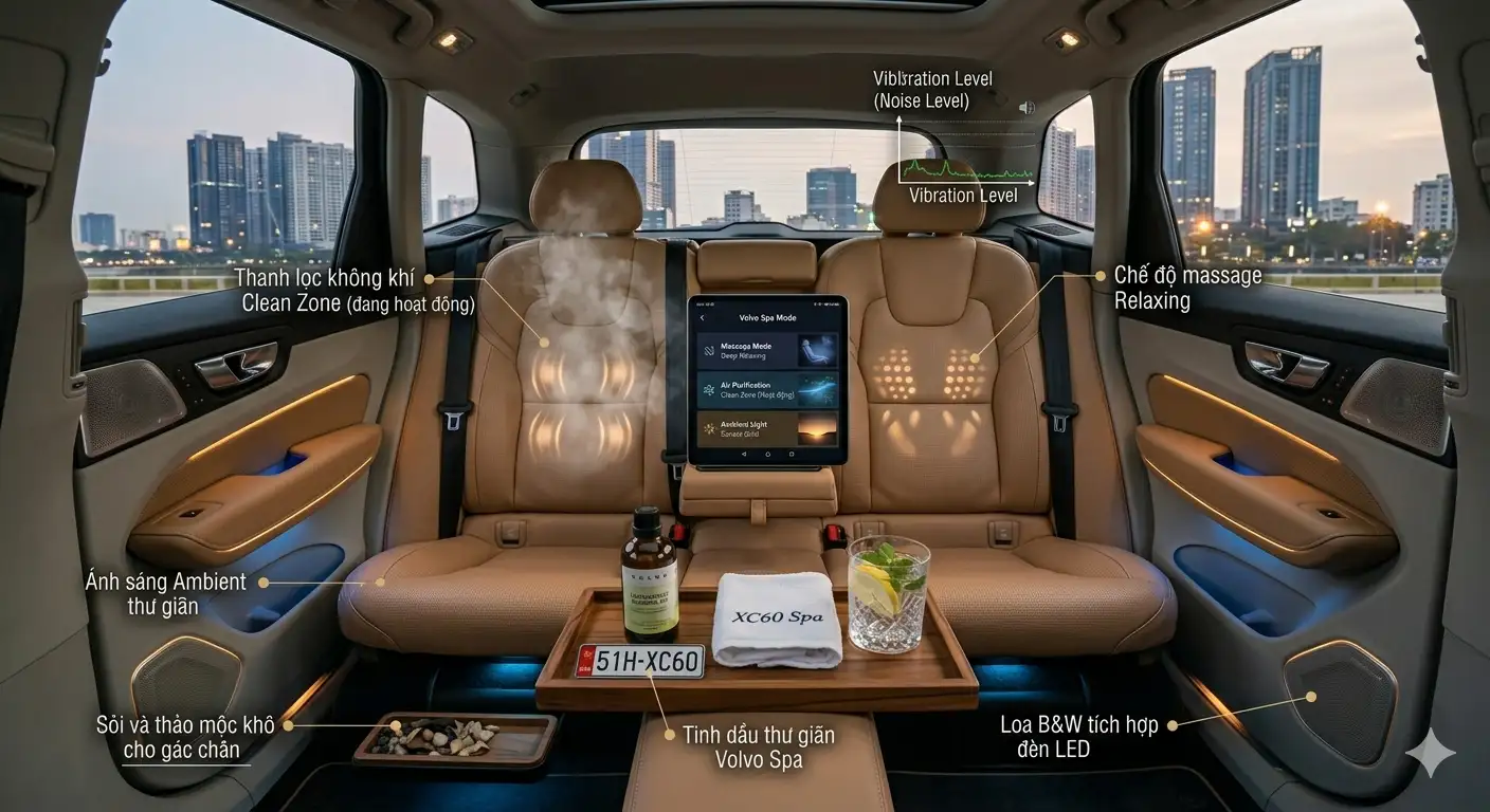Không gian nội thất thư giãn như Spa di động trên xe Volvo XC60 2026.