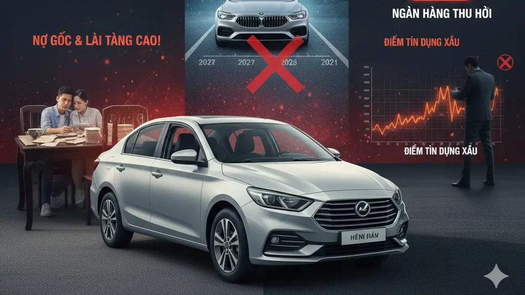 Minh họa áp lực tài chính và nguy cơ nợ xấu khi lãi suất ngân hàng biến động tăng đột ngột đối với người mua xe.