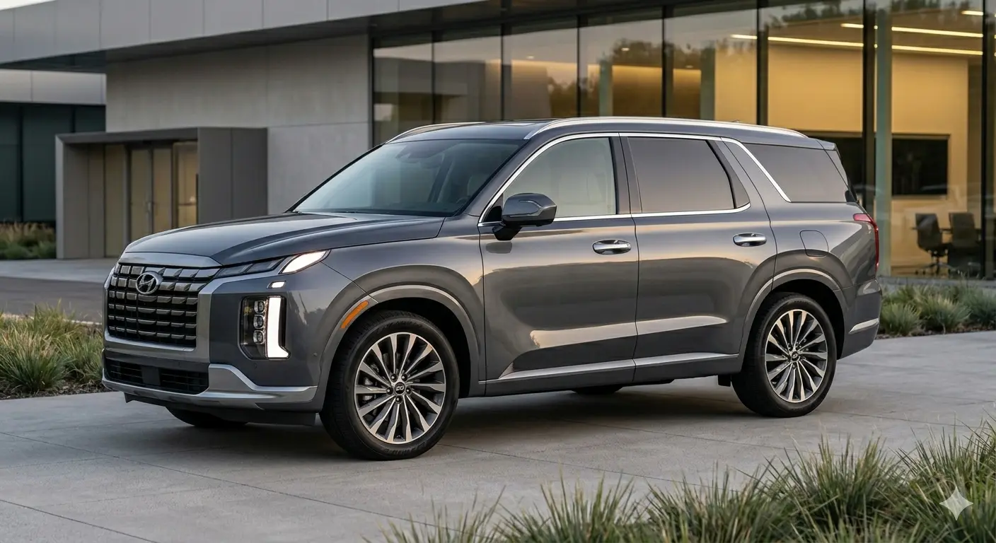 Góc nhìn thân xe Hyundai Palisade 2026 vuông vức và bề thế như xe hạng sang