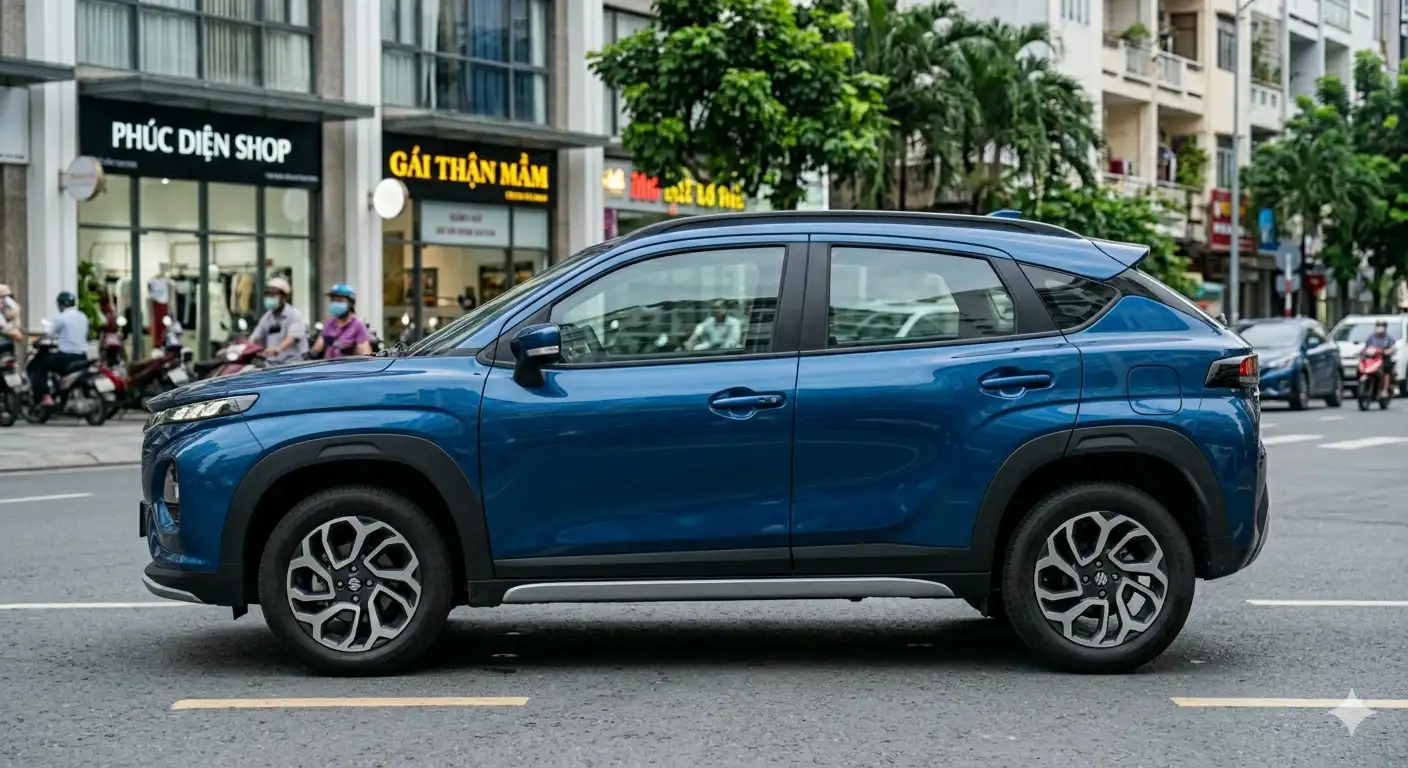 Kiểu dáng SUV Coupe thể thao của Suzuki Fronx 2025 nhìn từ bên hông