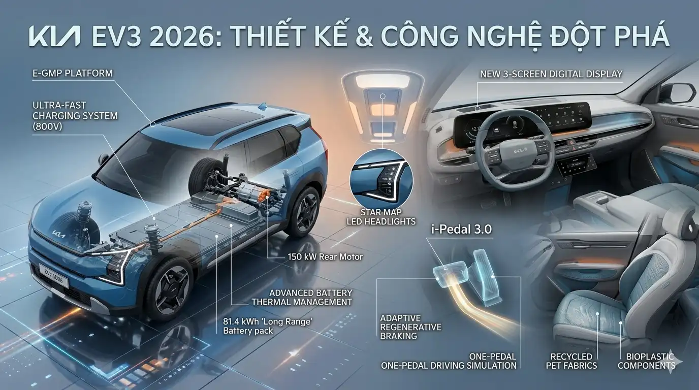 Hệ thống khung gầm E-GMP và công nghệ i-Pedal 3.0 trên Kia EV3 2026