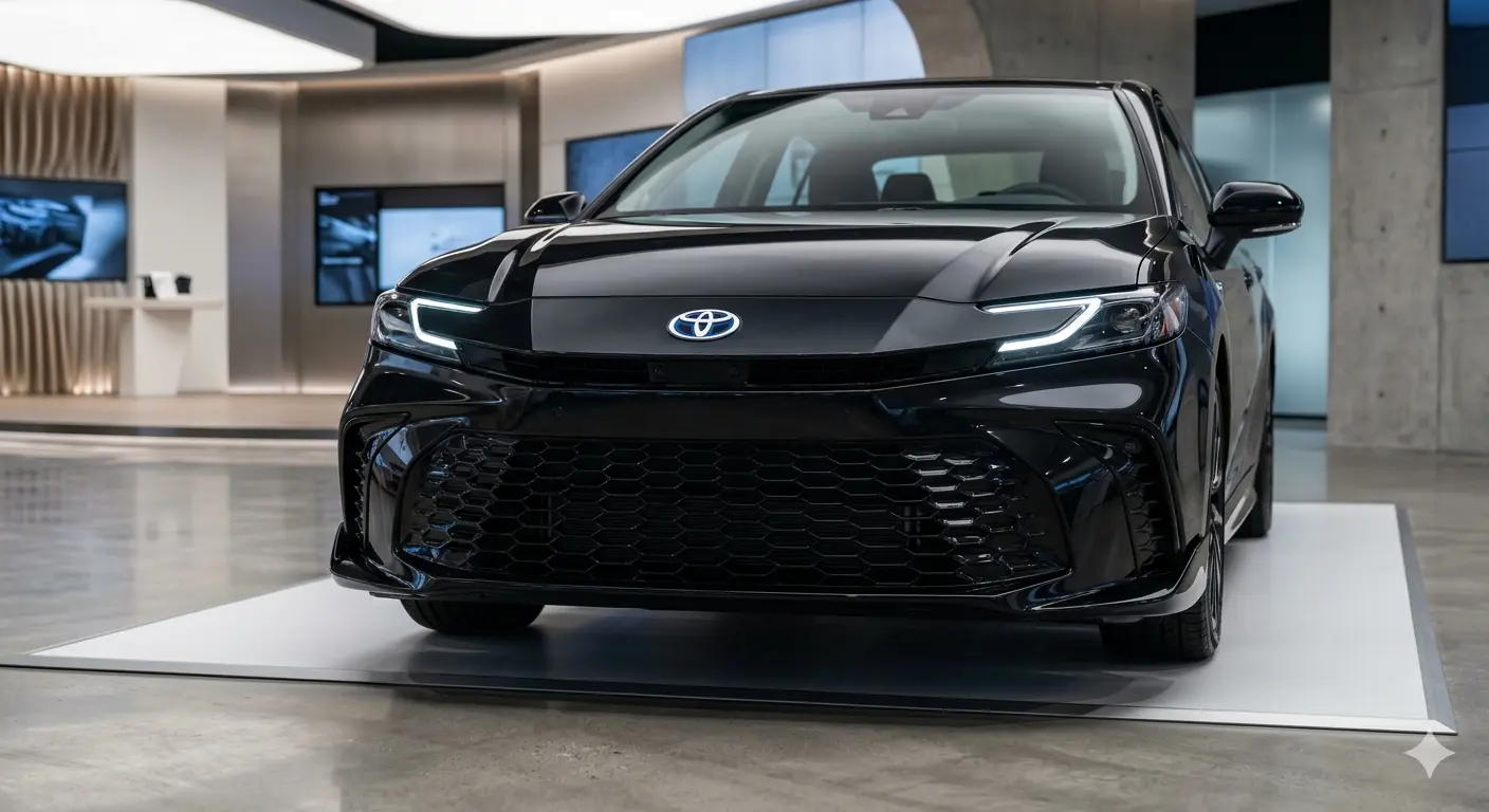 Cận cảnh thiết kế đầu xe Toyota Camry 2026 với ngôn ngữ Hammerhead và đèn LED chữ C sắc sảo