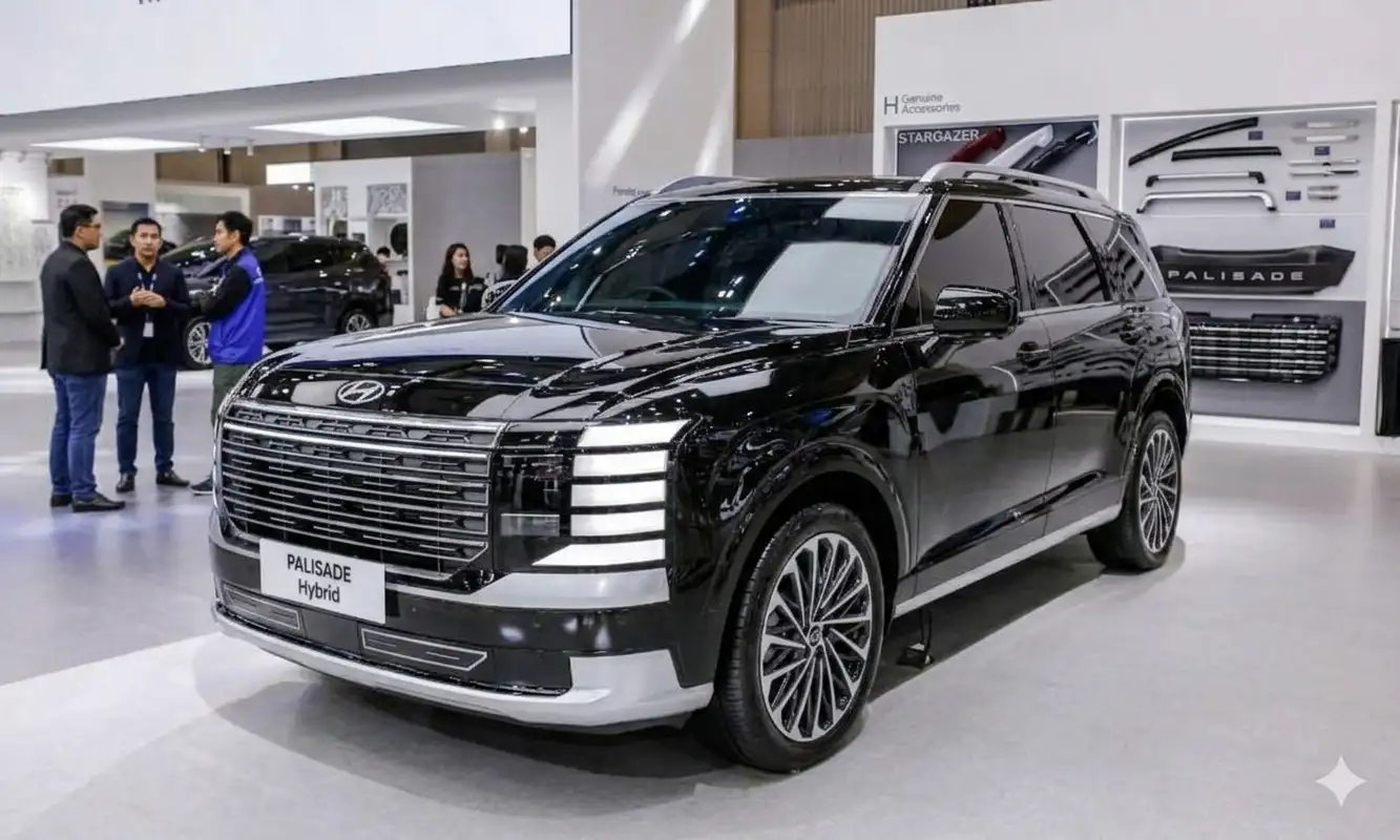 Cận cảnh lưới tản nhiệt và hệ thống đèn LED tầng trên đầu xe Hyundai Palisade 2026