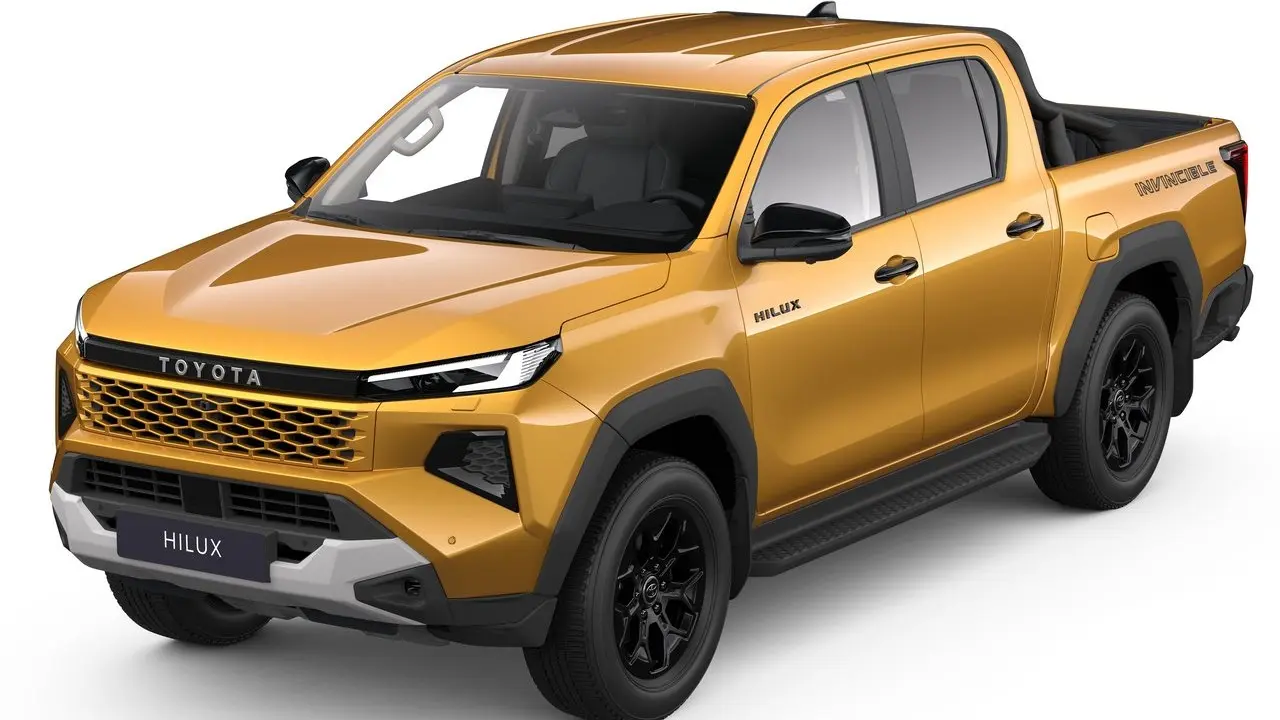 Cận cảnh thiết kế lưới tản nhiệt và cụm đèn LED hiện đại trên mẫu xe bán tải Toyota Hilux 2026 thế hệ mới.