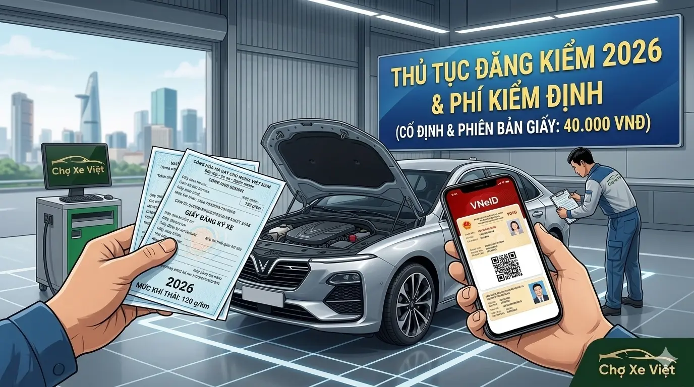 Thủ tục đăng kiểm khí thải ô tô qua VNeID và biểu phí đăng kiểm mới nhất 2026.