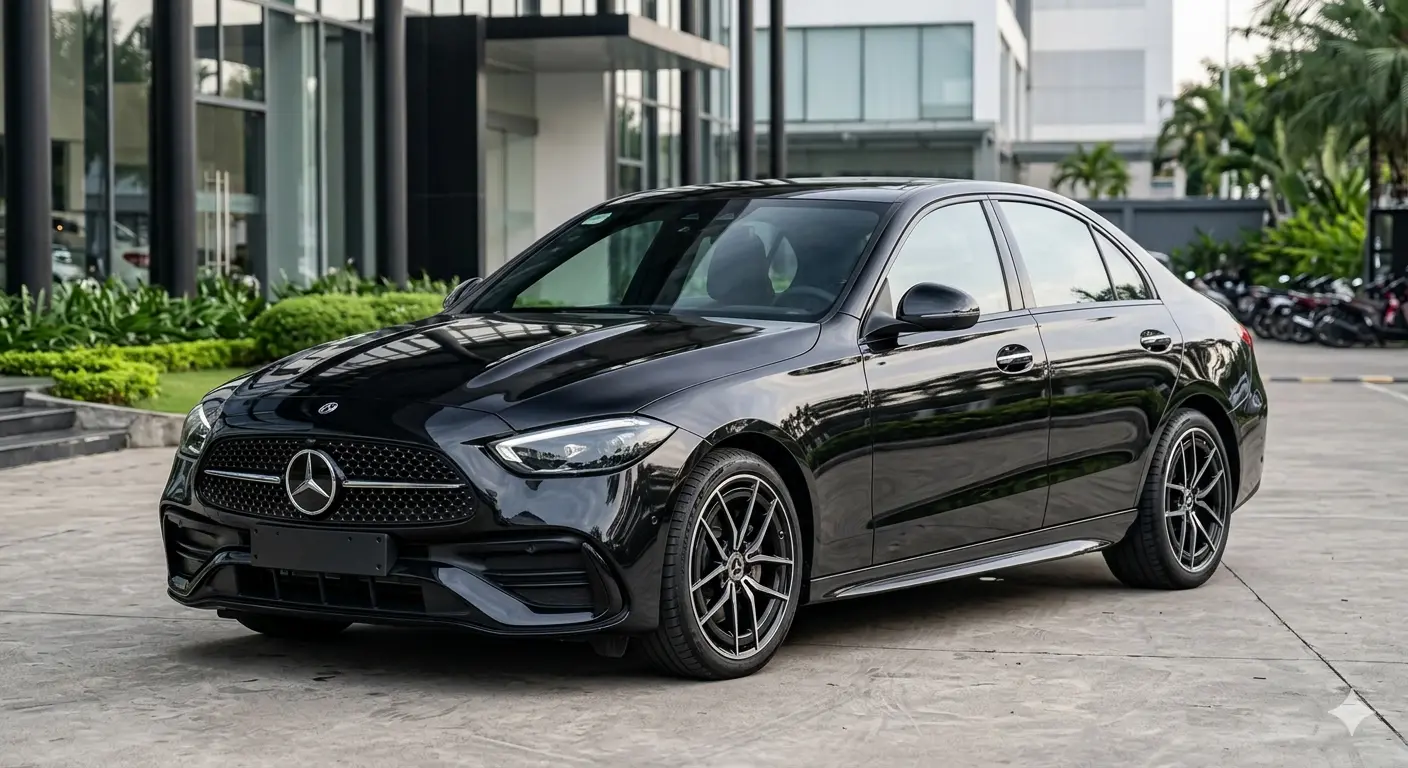 Ngoại thất xe Mercedes-Benz C300 AMG Line màu đen thế hệ W206 tại Việt Nam, cập nhật giá xe lướt Chợ Xe Việt.