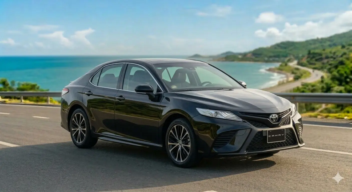 Sedan hạng D Toyota Camry 2023 cũ màu đen lịch lãm dành cho doanh nhân.