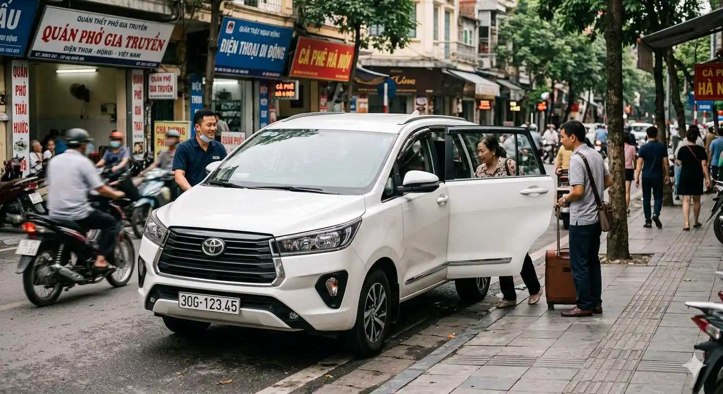 Mẫu xe Toyota Innova 2020 phom cũ đang đón khách trên đường phố Việt Nam