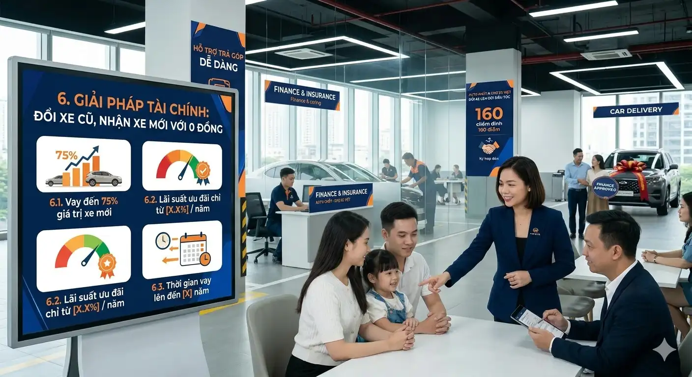 Giải pháp tài chính đổi xe cũ lấy xe mới với 0 đồng, hỗ trợ vay 75% giá trị xe tại Chợ Xe Việt.