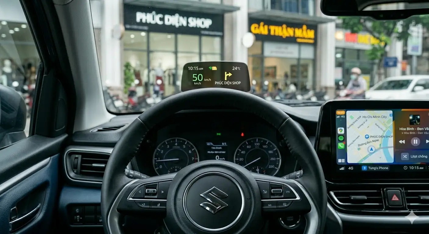 Vô lăng và màn hình HUD kính xe Suzuki Rronx 2026