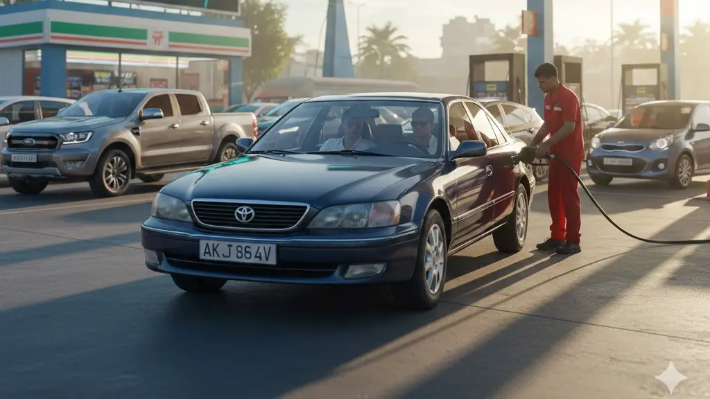 Xe ô tô chạy xăng đổ nhiên liệu tại trạm xăng Petrol Vietnam tiện lợi nhanh chóng